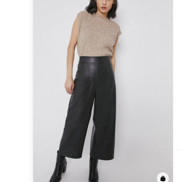 NWT ZARA Faux Leather Black Culottes Pants - Picture 3 of 8